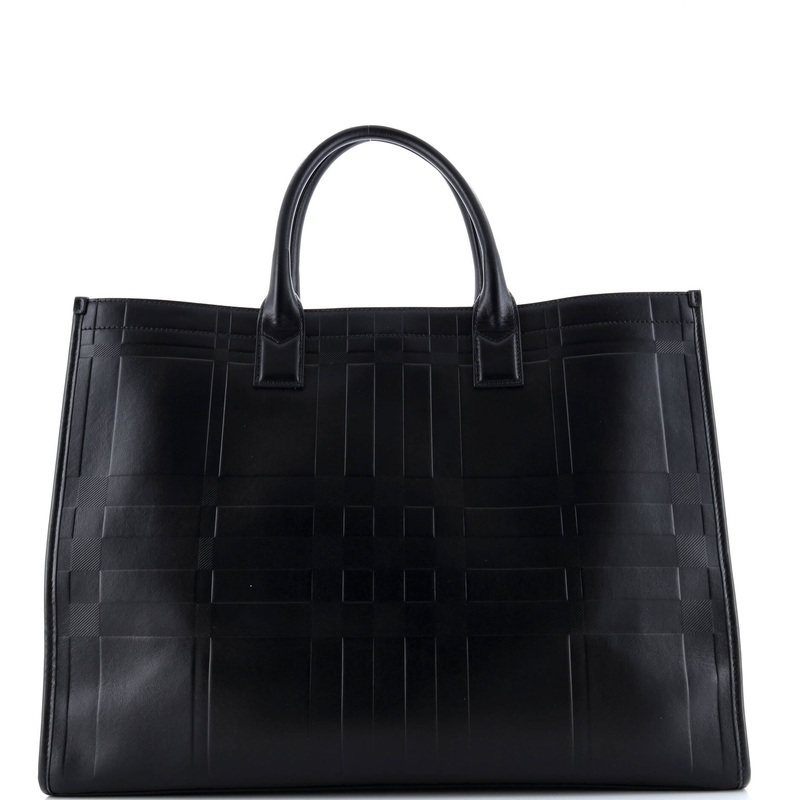 Denny Tote Check Embossed Leather Large