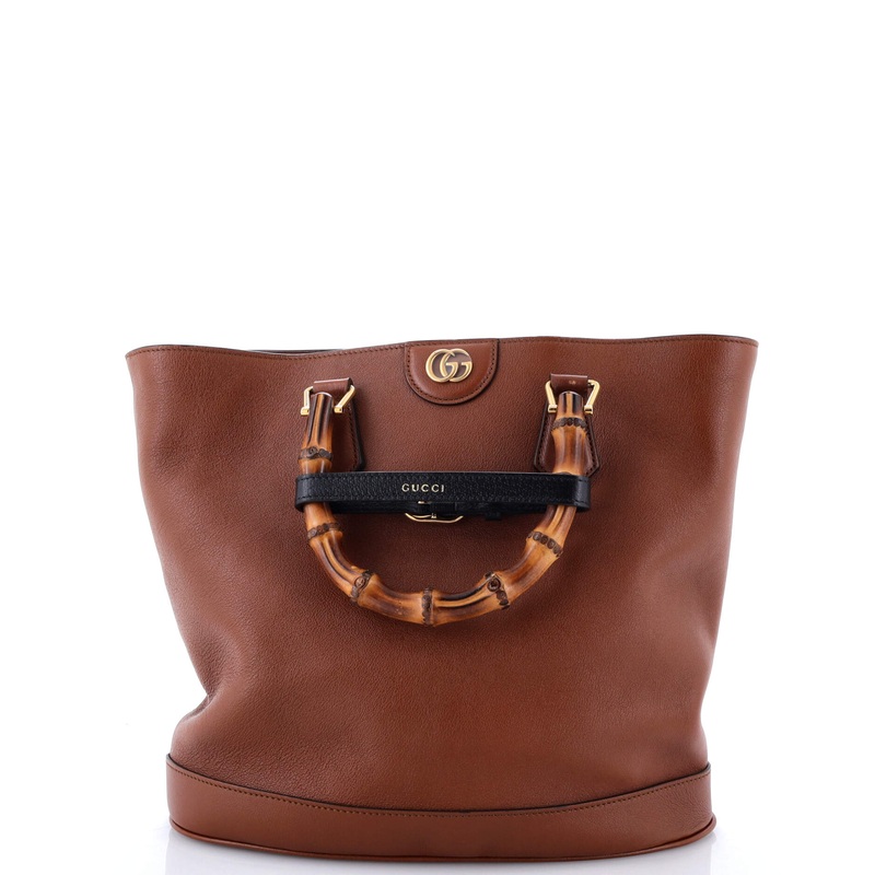 Diana Bamboo Handle Round Tote Leather Medium