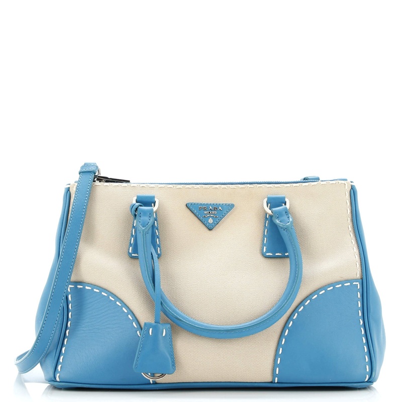 Double Zip Convertible Tote Stitched City Calf and Canvas Small