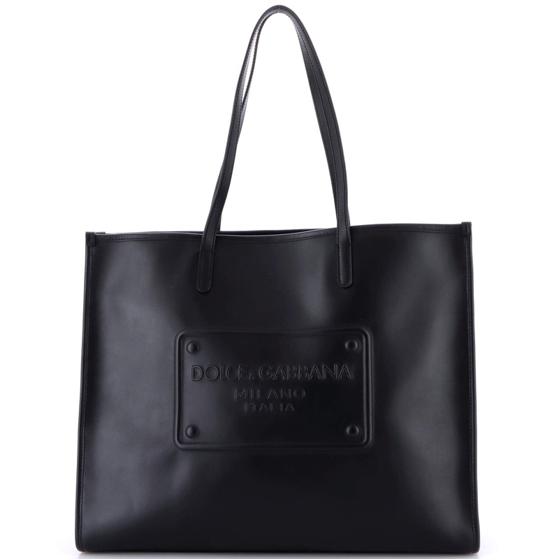 Raised Logo Shopper Bag Embossed Leather