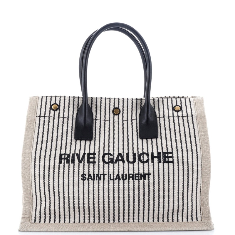 Rive Gauche Shopper Tote Striped Canvas Small