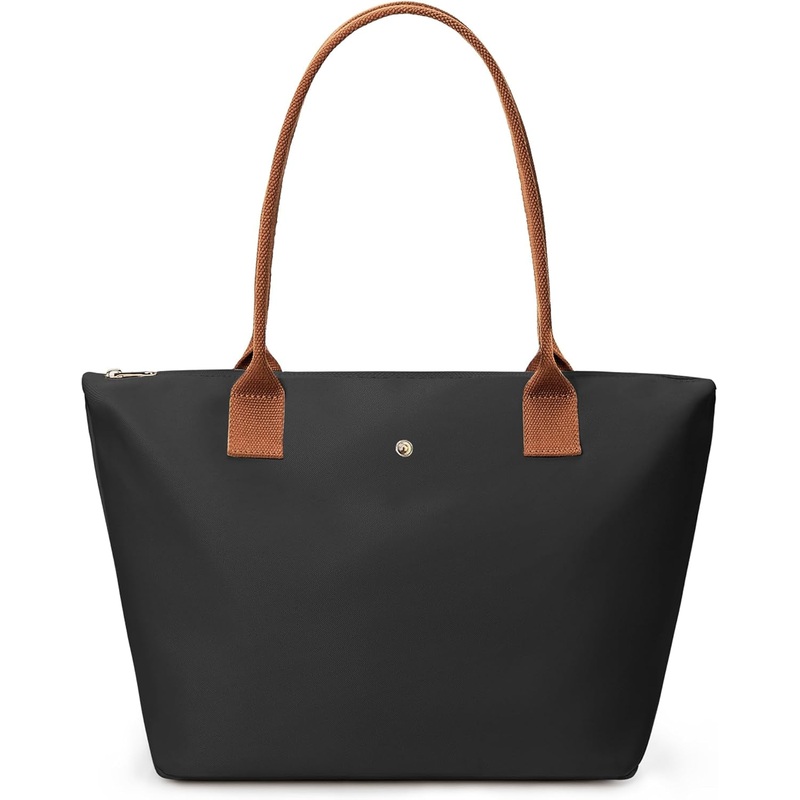 Nylon Tote Bag for Women, Shoulder Hobo Bag with Zipper & Handle, Black