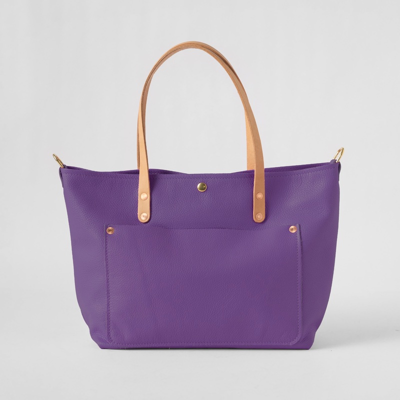 Purple Italian Pebbled East West Travel Tote