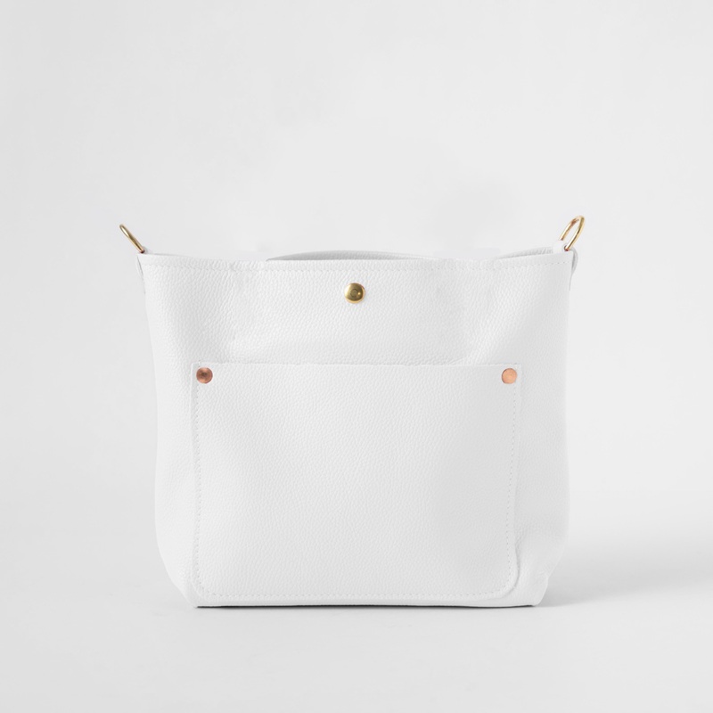 White Italian Pebbled Crossbody Travel Tote