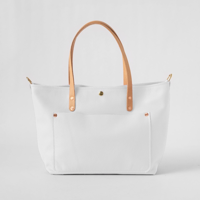 White Italian Pebbled East West Travel Tote