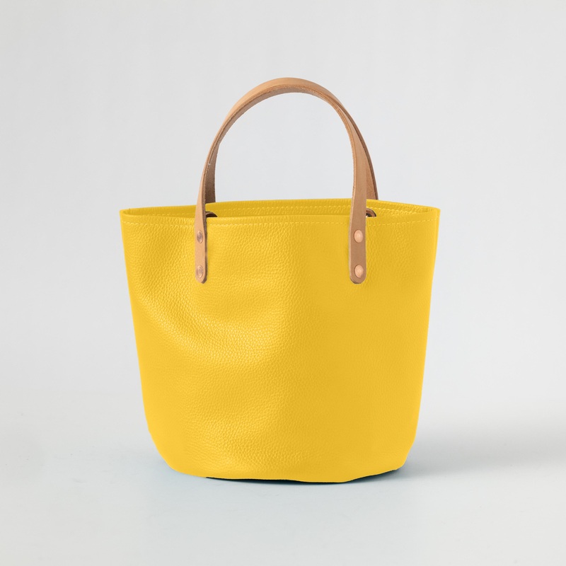 Yellow Italian Pebbled Bucket Tote
