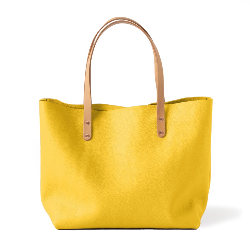 Yellow Italian Pebbled East West Tote