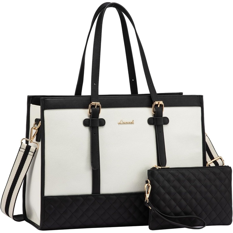 15.6 inch Canvas Laptop Tote Bag for Women with Matching Clutch