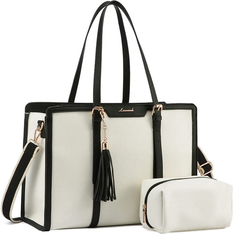15.6-inch Canvas Laptop Tote Bag with Matching Clutch for Women
