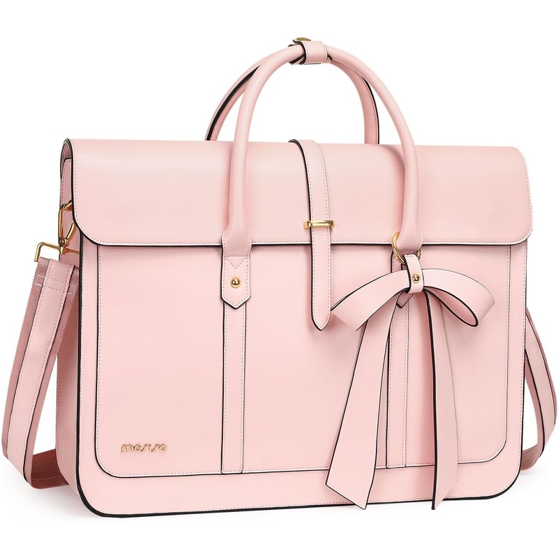 15.6 inch Laptop Tote Bag for Women with Bowknot & Adjustable Straps, Shoulder Messenger Bags, Pink
