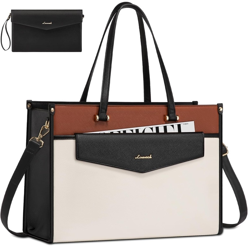 15.6'' Laptop Tote Bag for Women with Clutch Purse, Business Work Bag, Travel Crossbody Bag