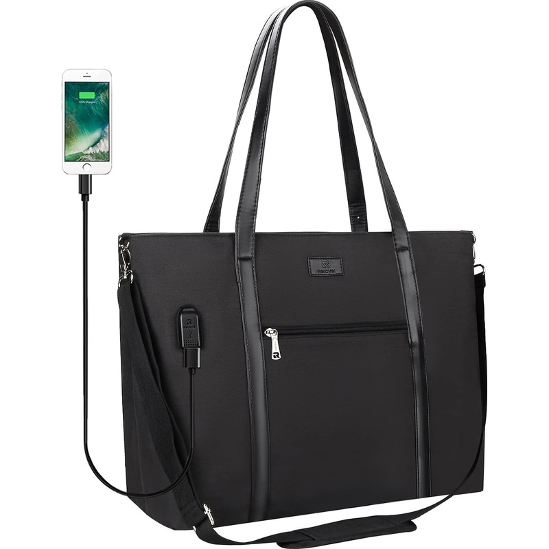 17 Inch Business Laptop Briefcase for Women with USB Port and Shoulder Straps, Office Work Tote Bag