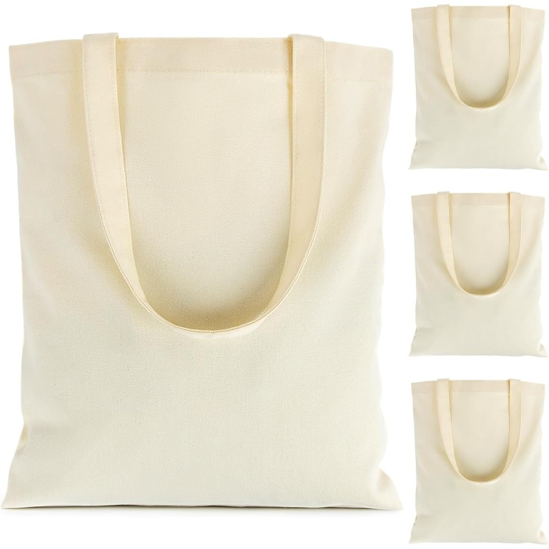 4 PCS Cotton Canvas Blank Tote Bag Reusable Shopping Bag with Handles for Crafts DIY & Gift