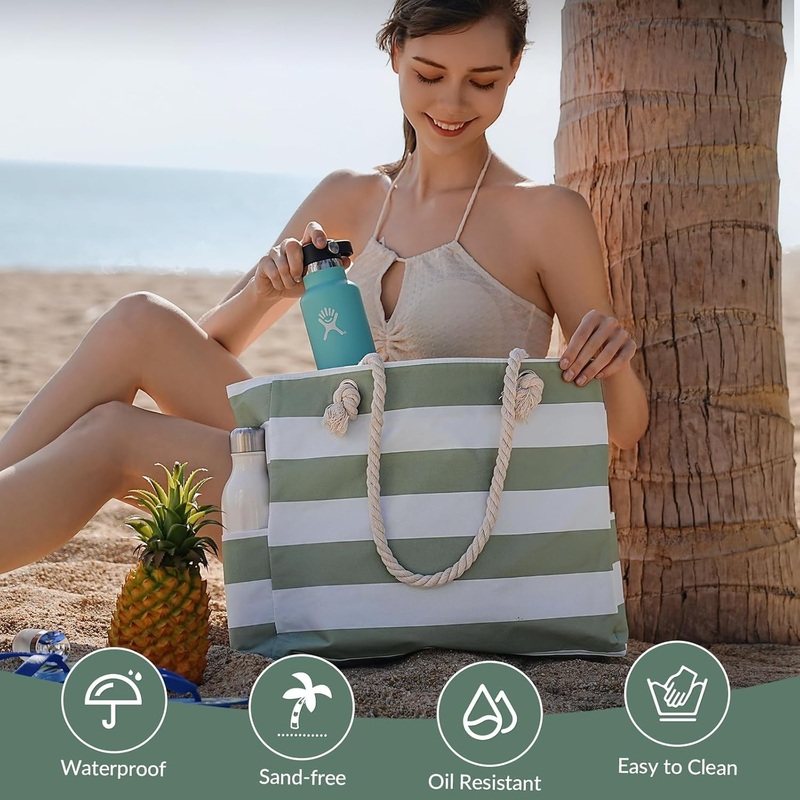 Beach Tote Bag for Women Large Pool Tote with Zipper