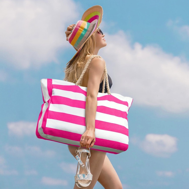 Beach Tote Bags for Women with Zipper, Waterproof Pool Bag, Travel Shoulder Bag