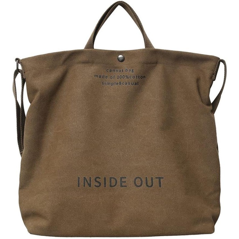 Canvas Shoulder Tote with Magnetic Button Casual Crossbody, Coffee