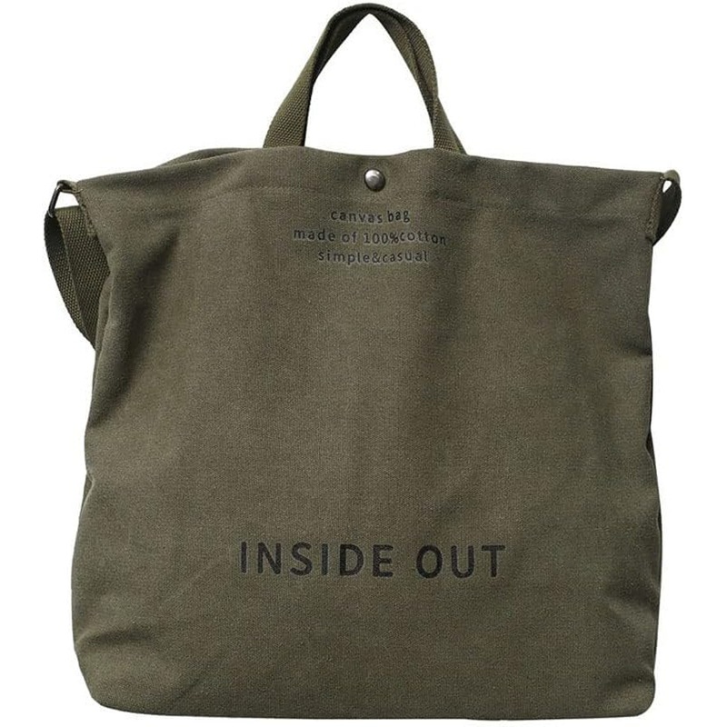 Canvas Shoulder Tote with Magnetic Button Casual Crossbody, Military Green