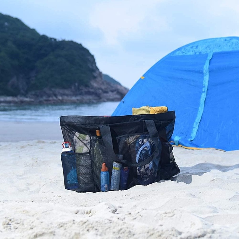 Extra Large Mesh Beach Tote Bag with Secure Zipper Pockets