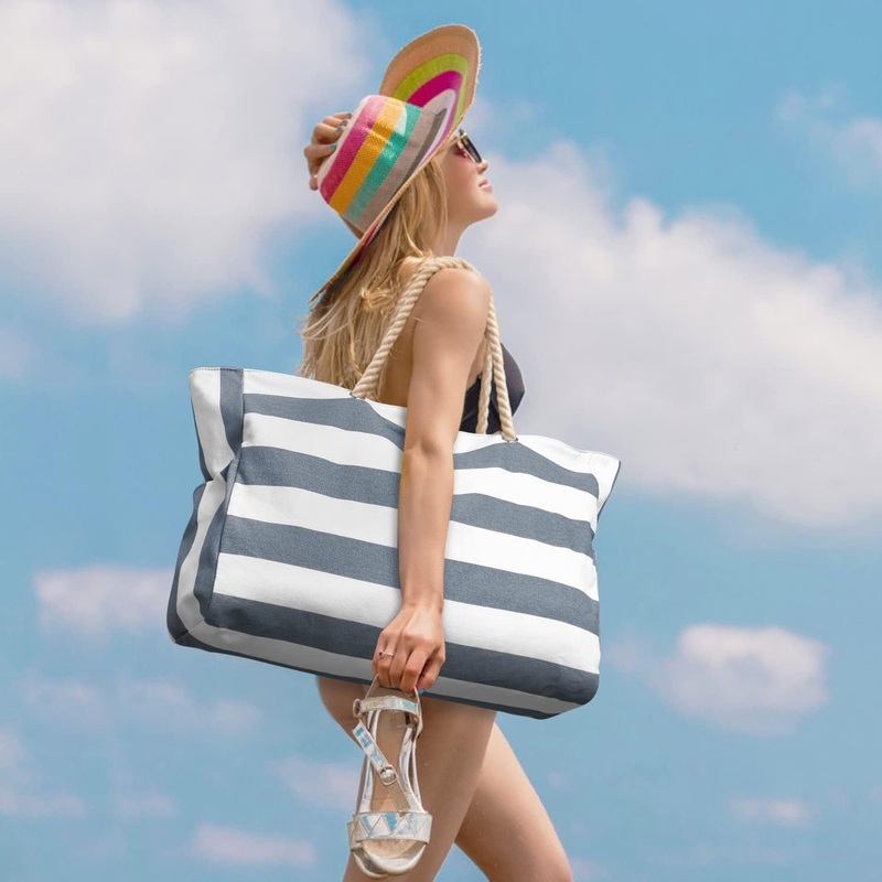 Large Beach Tote Bag With Zipper for Women
