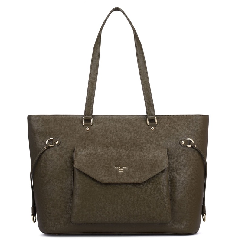 Large Franzy Leather Tote - Military Green