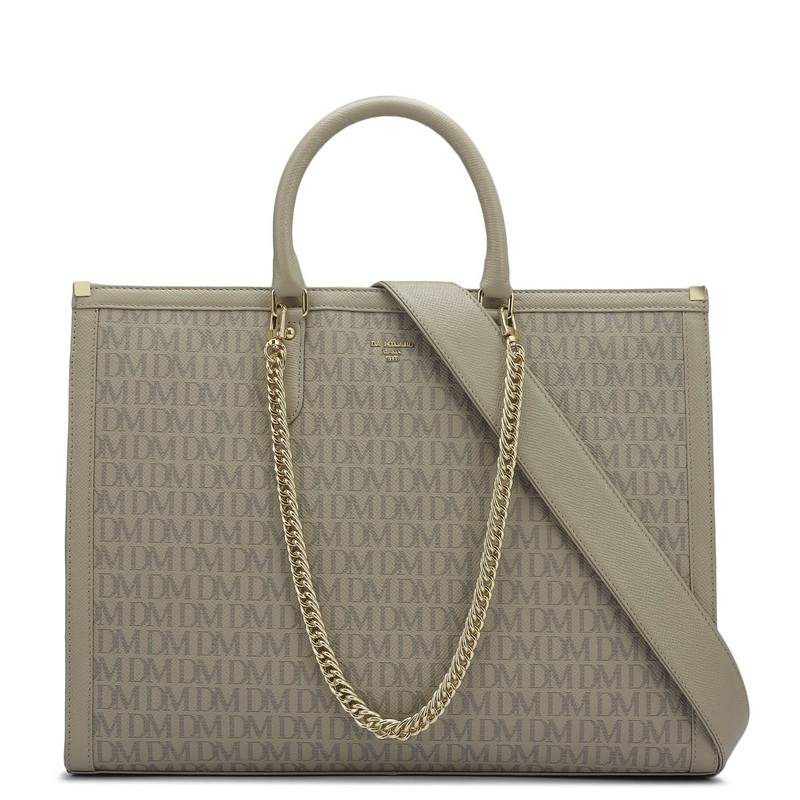 Large Monogram Leather Book Tote   - Chalk