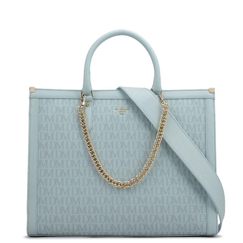 Large Monogram Leather Book Tote - Cloud Blue
