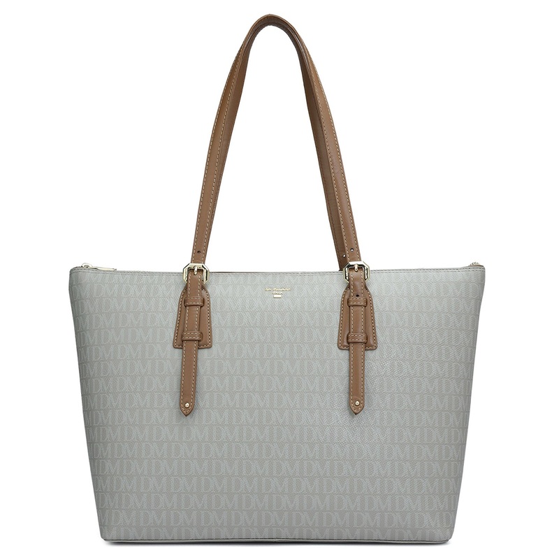 Large Monogram Leather Tote - Stone Grey