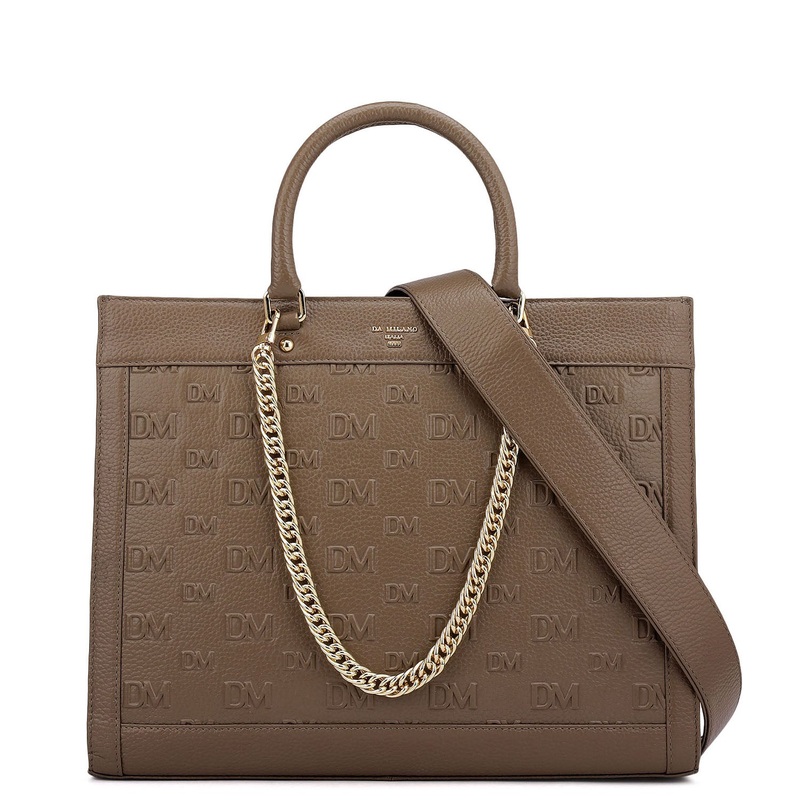 Large Monogram Wax Leather Book Tote - Greyish Taupe
