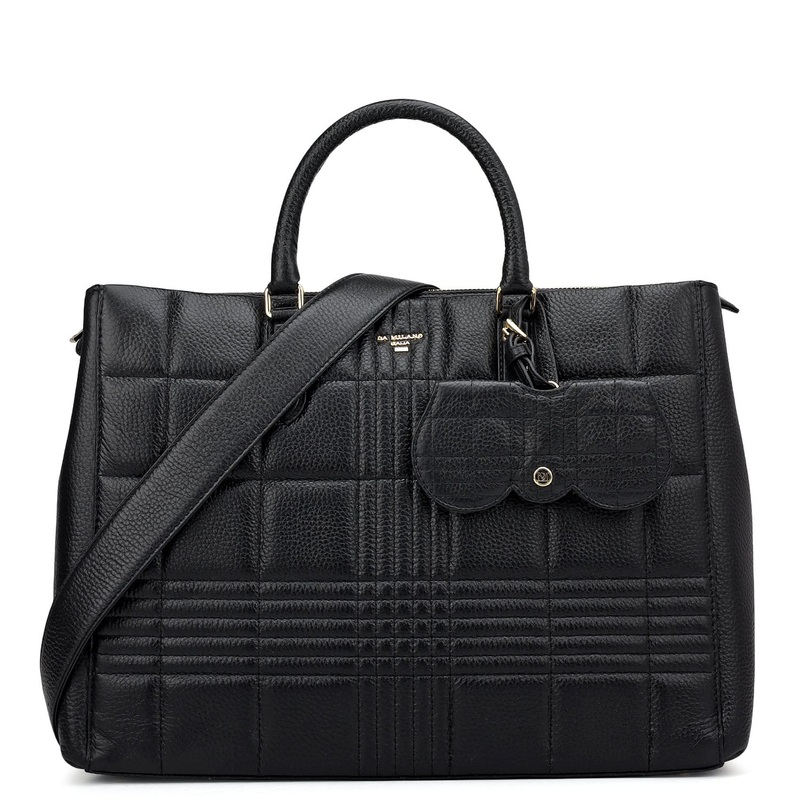 Large Wax Stripe Leather Book Tote - Black