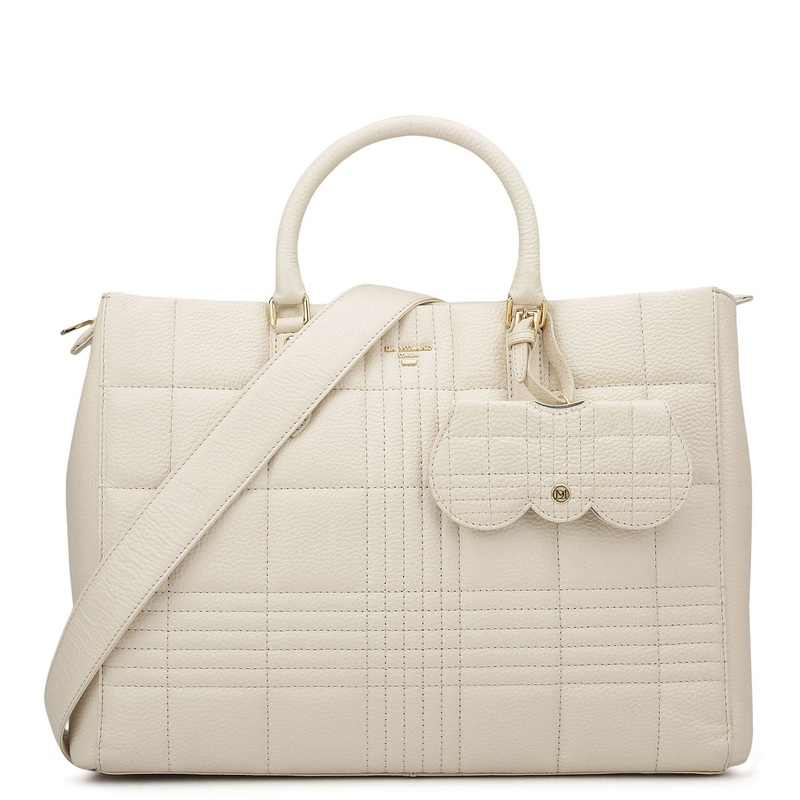 Large Wax Stripe Leather Book Tote - Off White