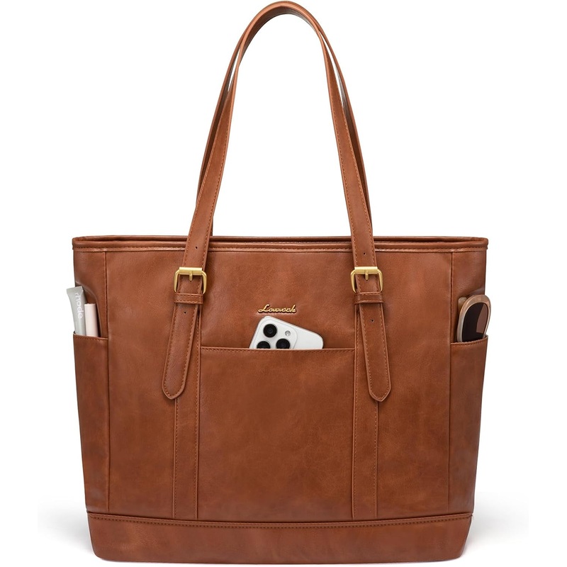 LOVEVOOK Laptop Tote Bag for Women,Vintage Leather Work Tote Bag for Women, 15.6 Inch Computer Briefcase Bag,Waterproof Teacher Business Office