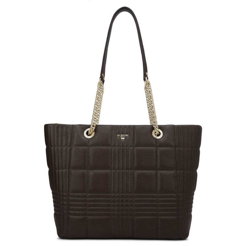 Medium Wax Stripe Leather Tote - Chocolate
