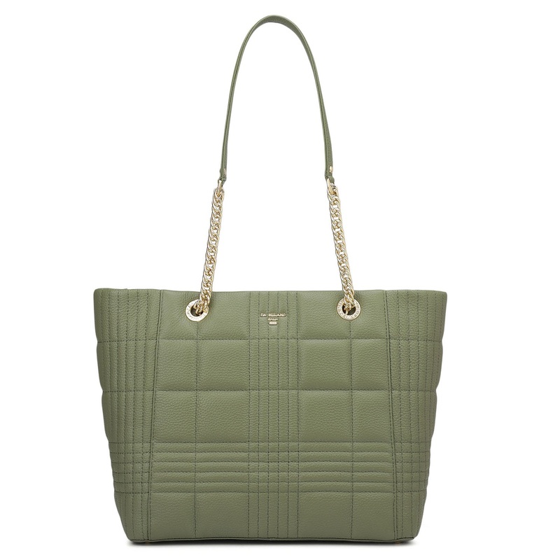 Medium Wax Stripe Leather Tote - Matcha Green