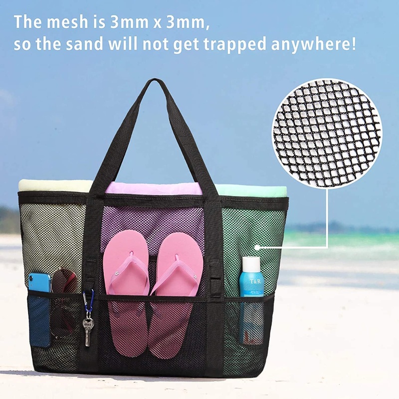 Mesh Beach Tote Bag for Family with 9 Pockets