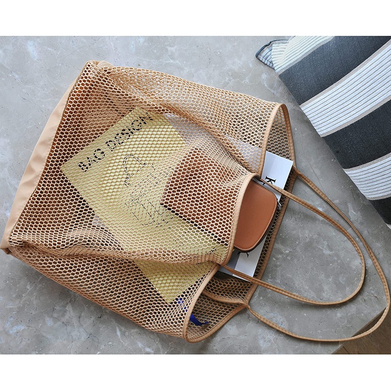 Mesh Beach Tote Bag for Women Shoulder Handbag