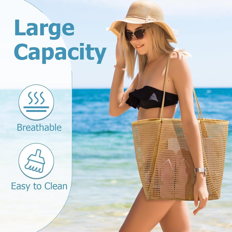 Mesh Beach Tote Bags for Women Causal Hobo Pool Bags