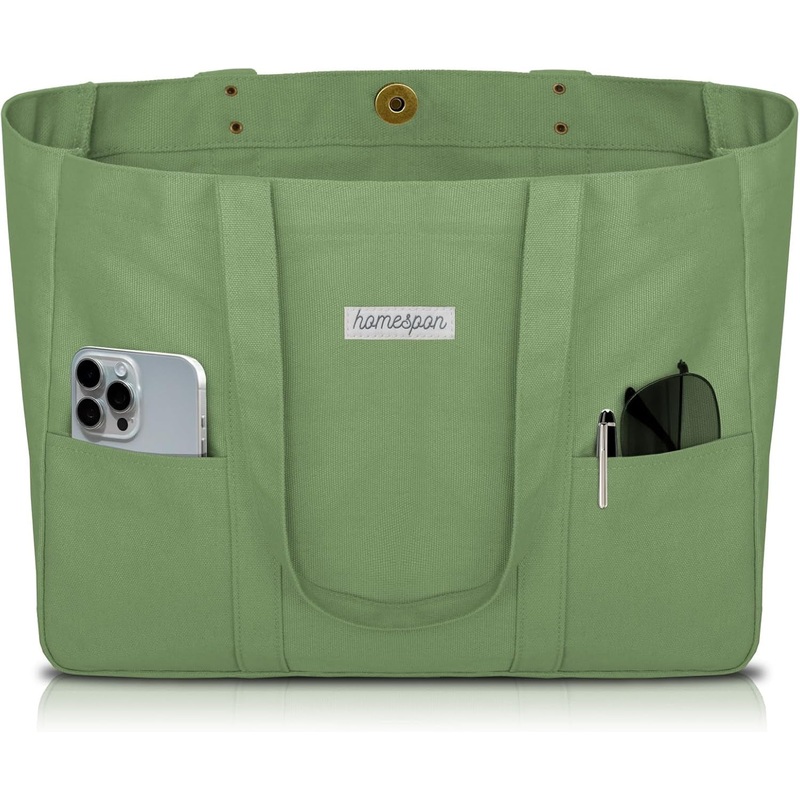 Multi-Pocket Canvas Tote Bag for Women with  Laptop Compartment