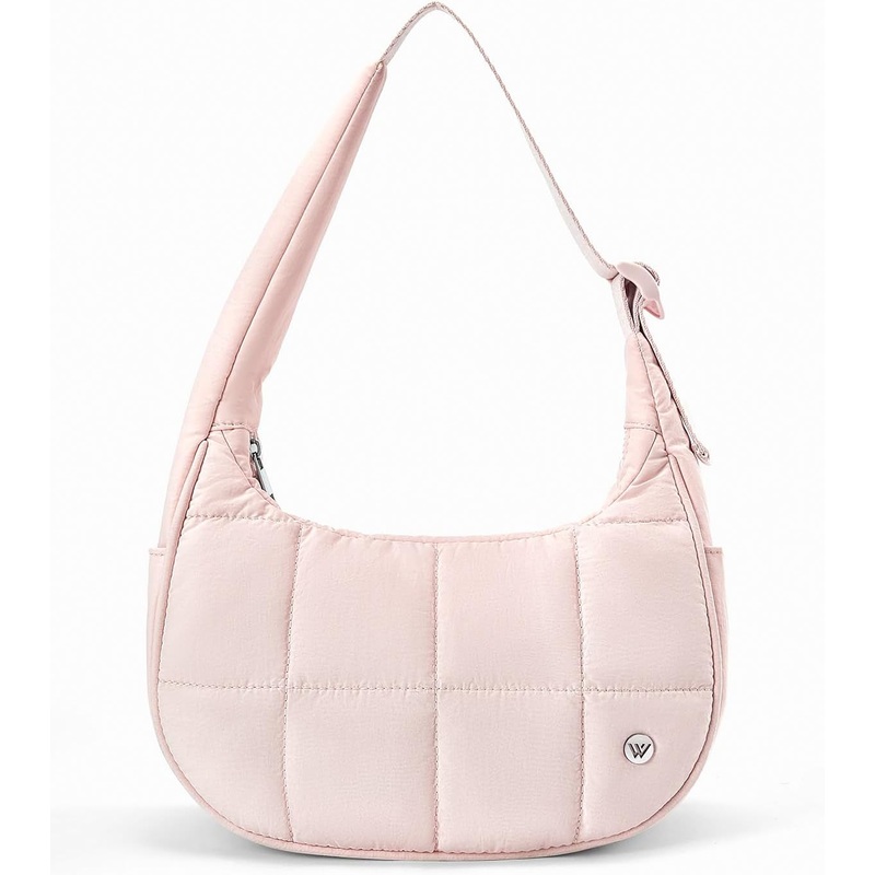 Puffer Shoulder Bag for Women, Quilted Crescent Handbags with Adjustable Strap
