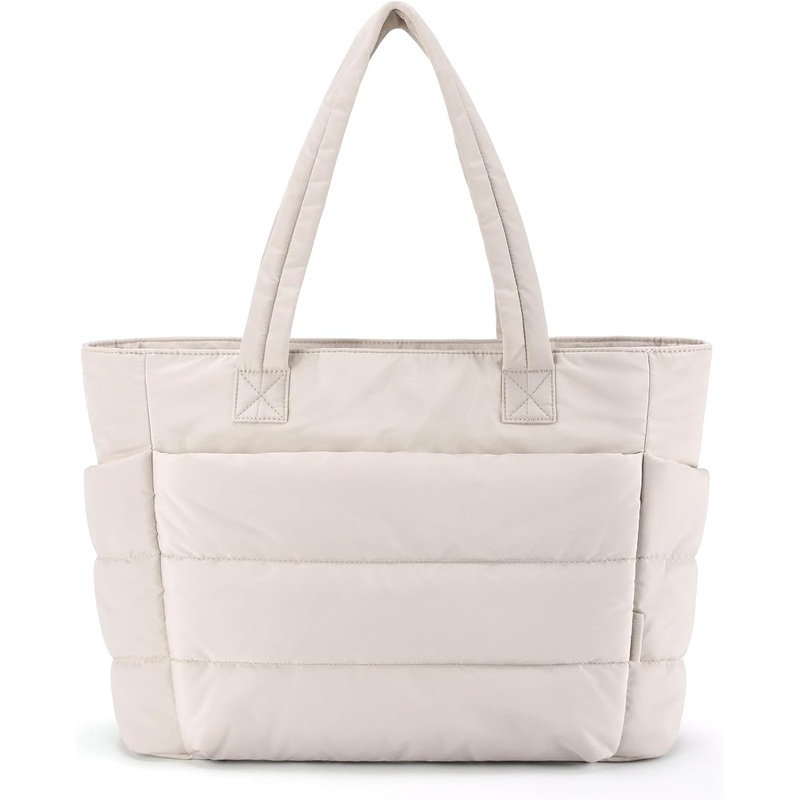 Puffy Tote Bag for Women, with Laptop Compartments, Quilted Shoulder Bag