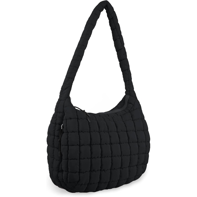 Quilted Puffer Tote Bag for Women Lightweight Crossbody Shoulder Bag Nylon Hobo Bag