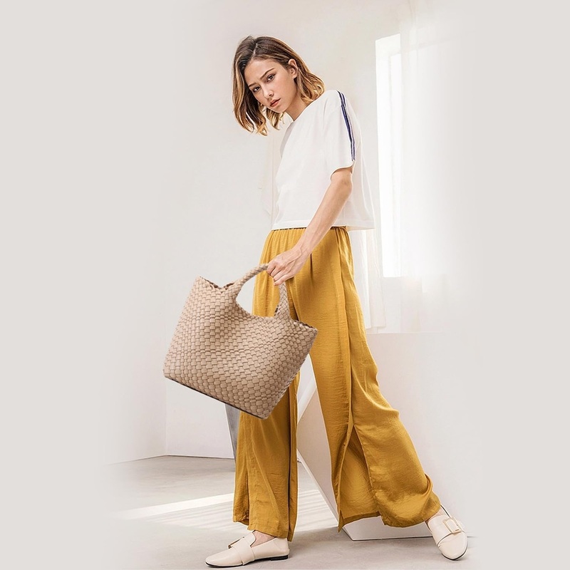 Vegan Leather Woven Beach Tote Bag Retro Shoulder Bag & Purse