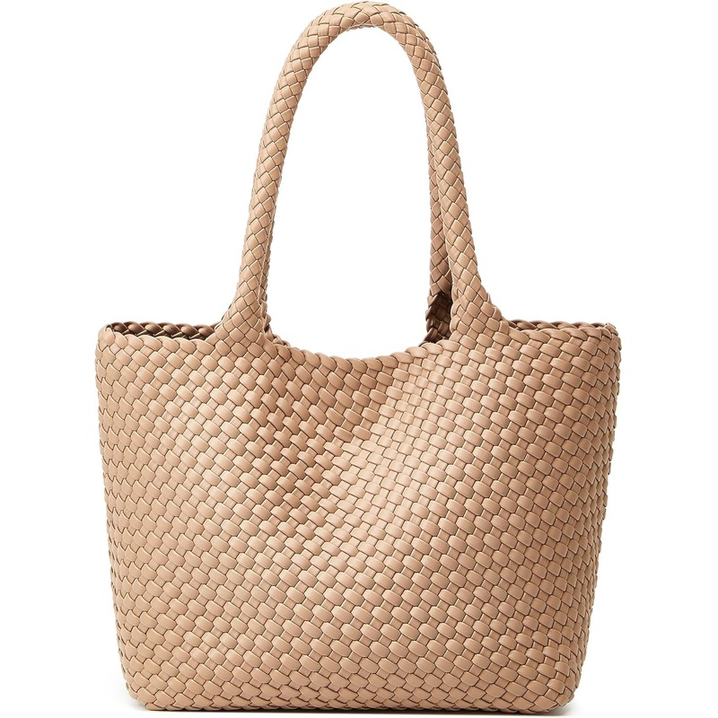 Vegan Leather Woven Tote Bag for Women with Clutch Bag, Shoulder Handbags, Travel Beach Bags