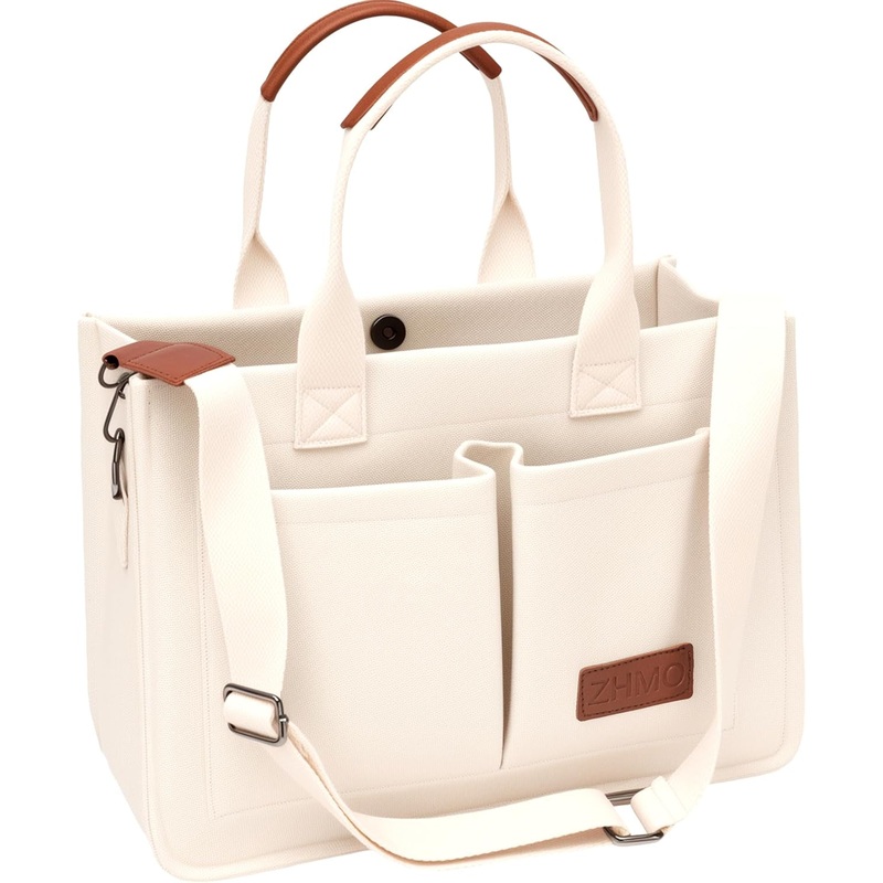 Womens Canvas Tote Bag Travel Crossbody Work Laptop Bag College Book Bag, Beige