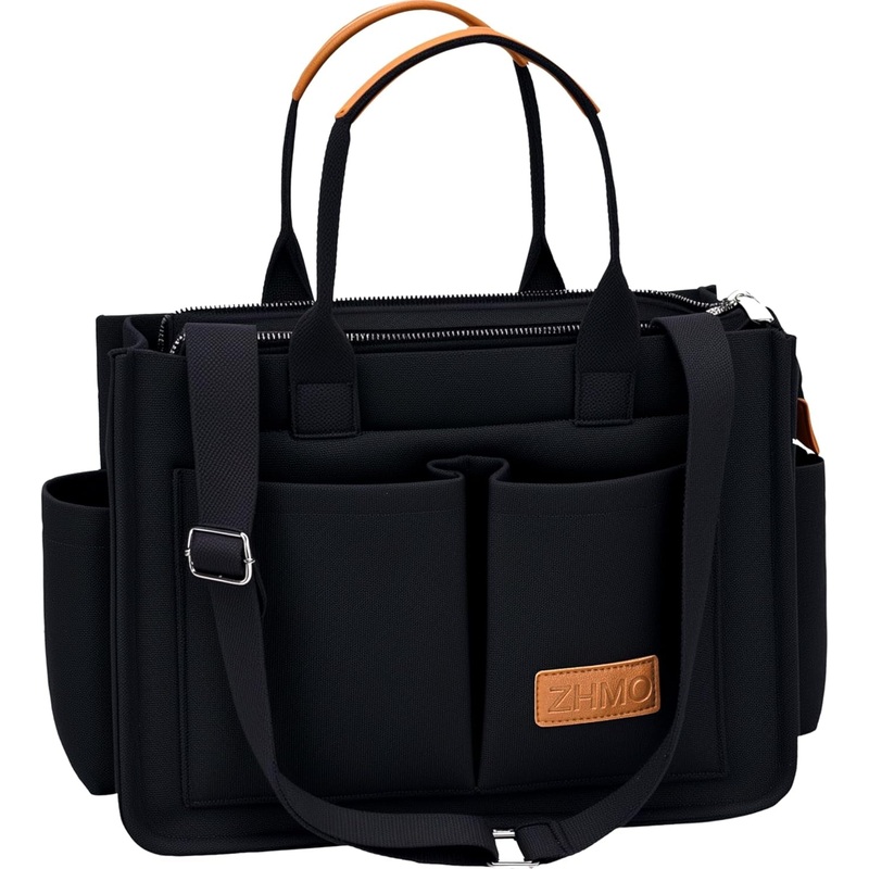Womens Canvas Tote Bag Travel Crossbody Work Laptop Bag College Book Bag, Black