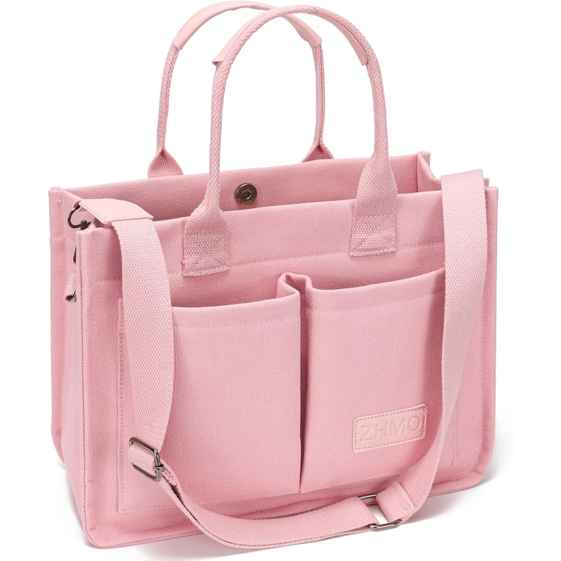 Womens Canvas Tote Bag Travel Crossbody Work Laptop Bag College Book Bag, Pink