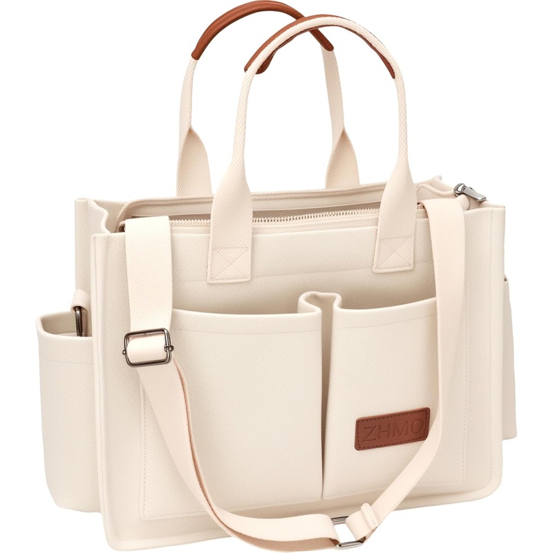Womens Canvas Tote Bag Travel Crossbody Work Laptop Bag College Book Bag, White