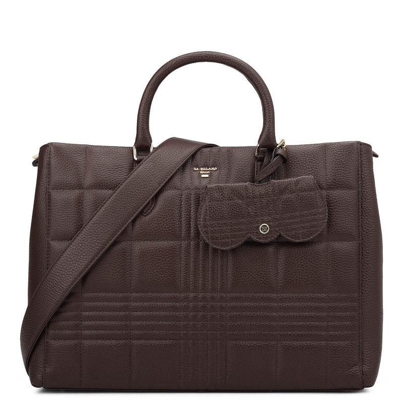Large Wax Stripe Leather Book Tote - Berry