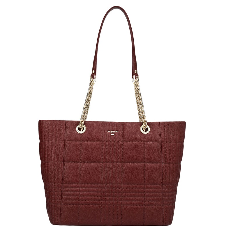 Medium Wax Stripe Leather Tote - Wine