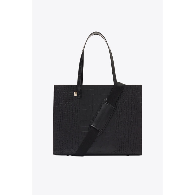 The Large Work Tote in Black Croc
