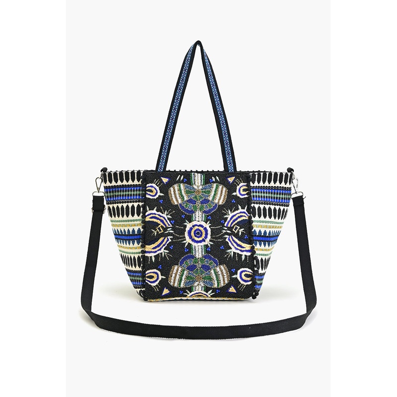 Black Navy Butterfly Embellished Tote